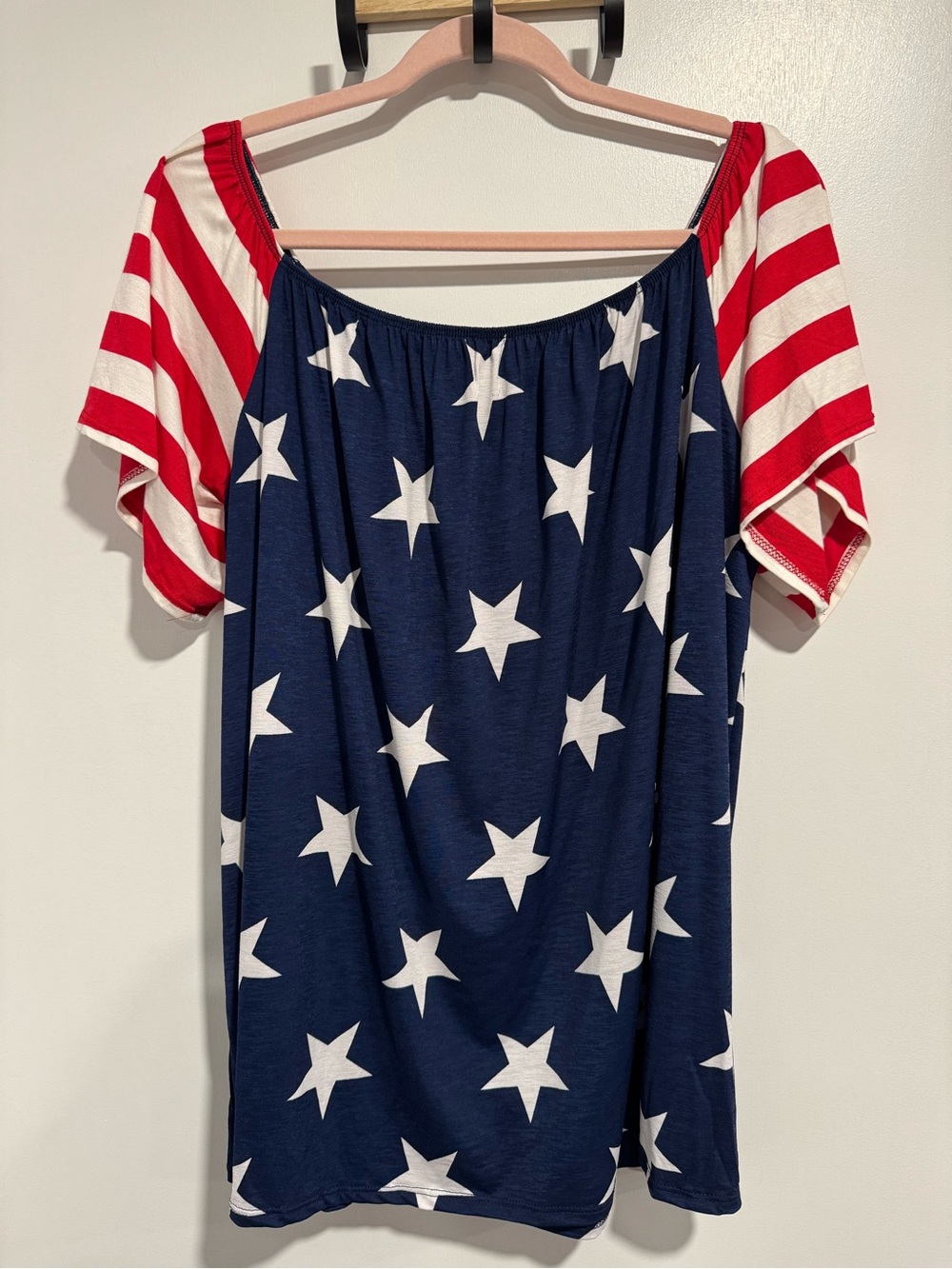 HEIMISH USA Navy, Red & White Off-Shoulder Star Print Tunic